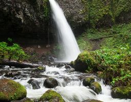 Wasserfall Fels Berg Stein Gischt Moos