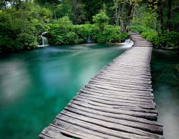 See Wasserfall Wald Steg Land der fallenden Seen