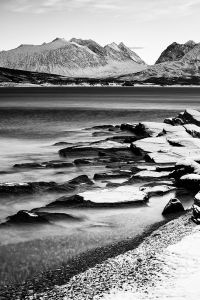 Meer Berg Winter Schnee Strand Stein