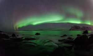 Nordlicht Polarlicht Meer Felsen