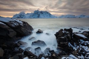 Meer Brandung Winter Berge